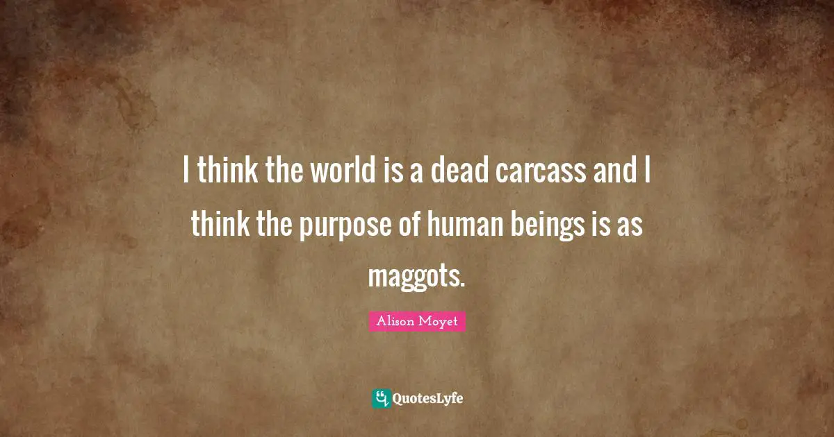 I think the world is a dead carcass and I think the purpose of human beings is as maggots.