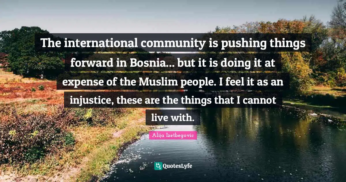 The international community is pushing things forward in Bosnia... but it is doing it at expense of the Muslim people. I feel it as an injustice, these are the things that I cannot live with.