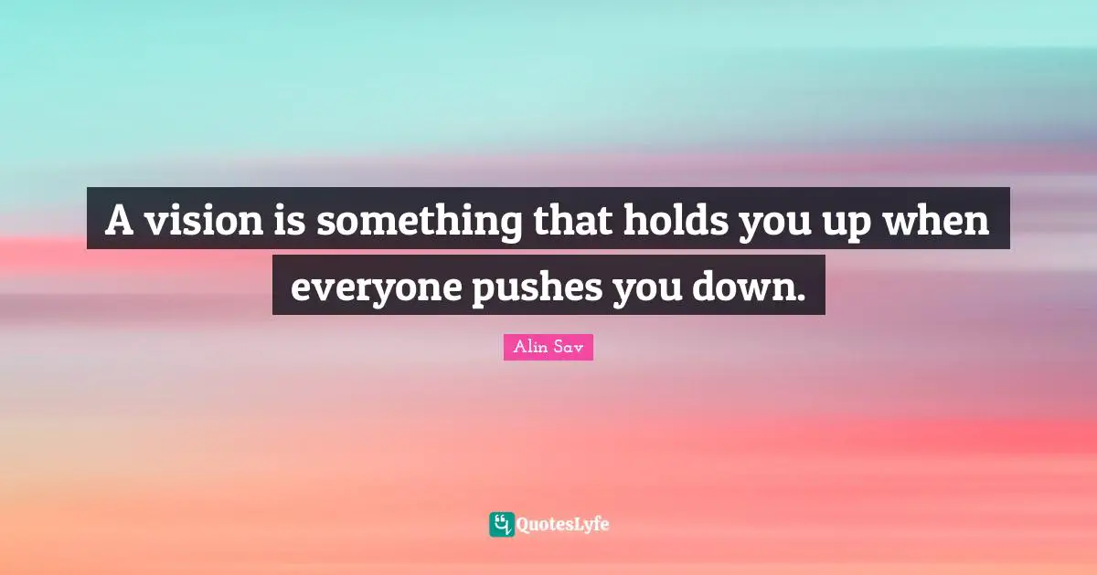 A vision is something that holds you up when everyone pushes you down.