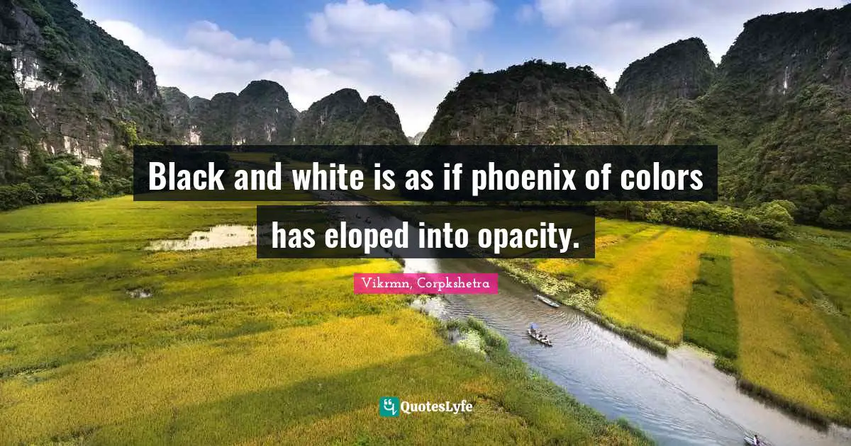 Vikrmn, Corpkshetra Quotes: Black and white is as if phoenix of colors has eloped into opacity.