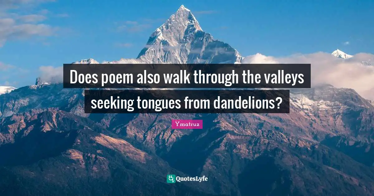 Dandelions Quotes: "Does poem also walk through the valleys seeking tongues from dandelions?"