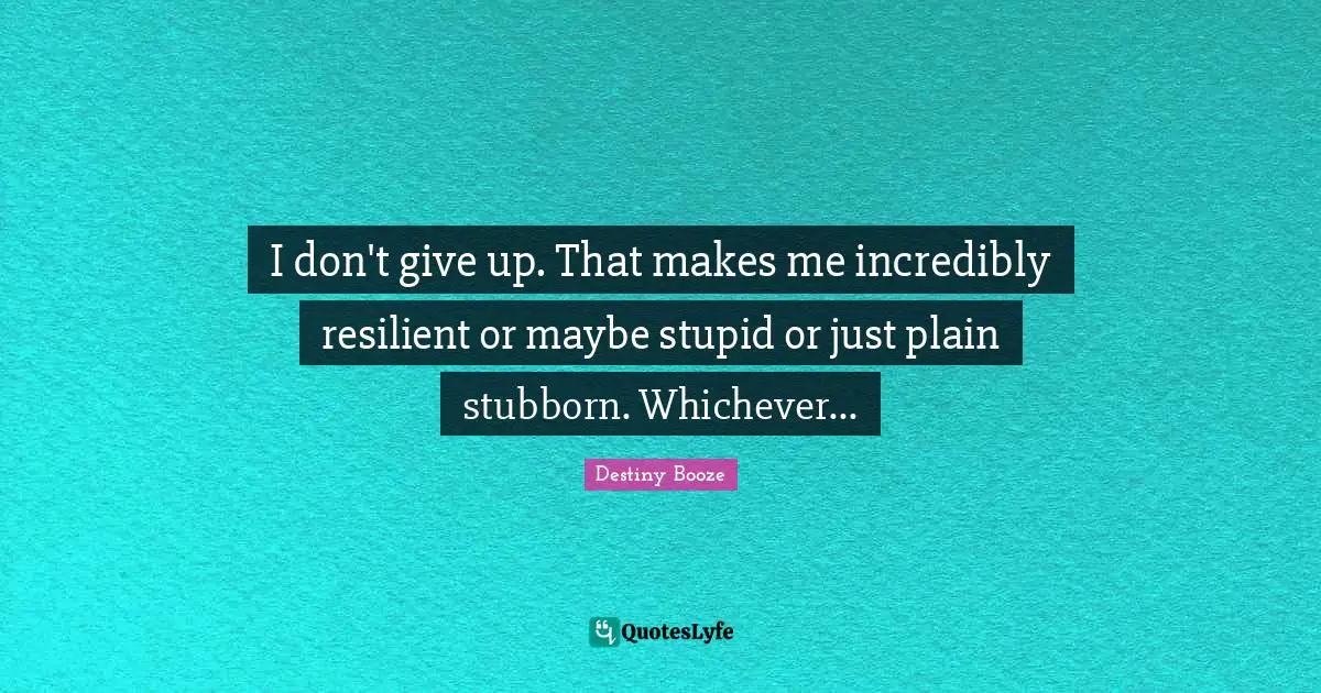 I don't give up. That makes me incredibly resilient or maybe stupid or just plain stubborn. Whichever...