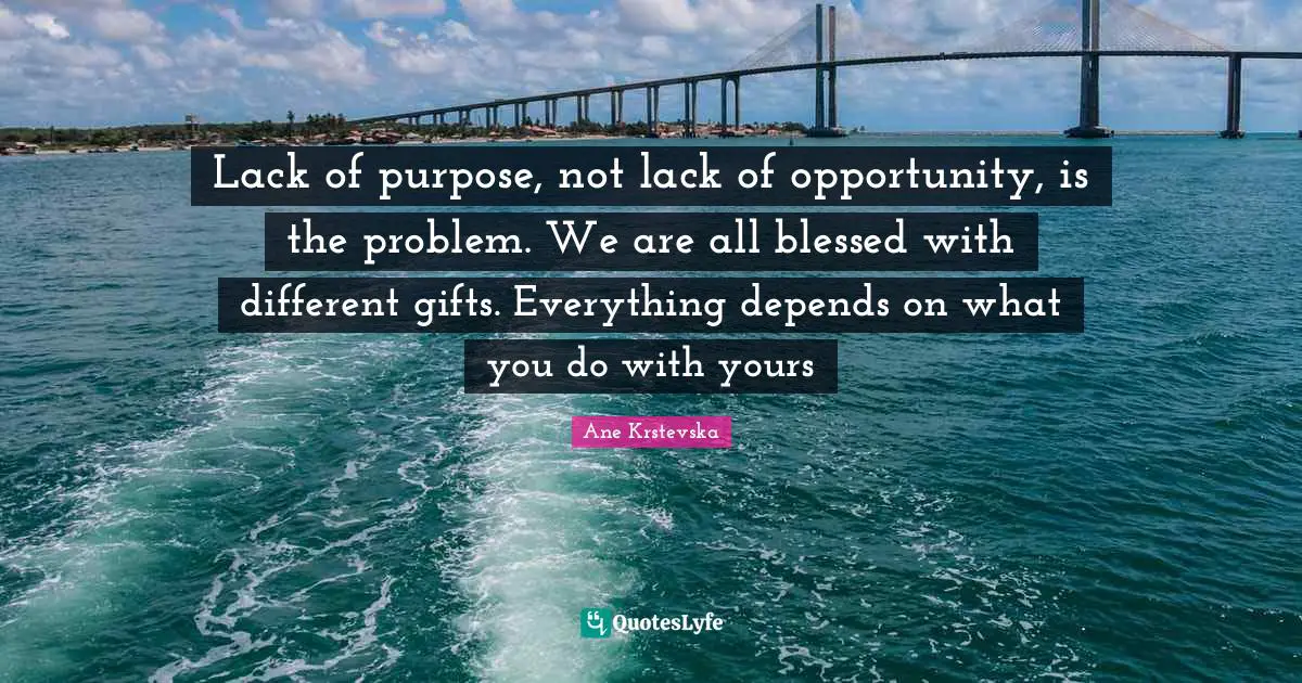 Lack of purpose, not lack of opportunity, is the problem. We are all blessed with different gifts. Everything depends on what you do with yours