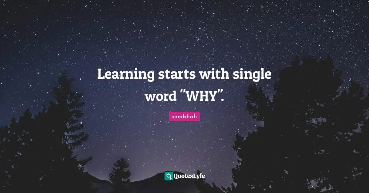 Saadshah Quotes: "Learning starts with single word "WHY"."