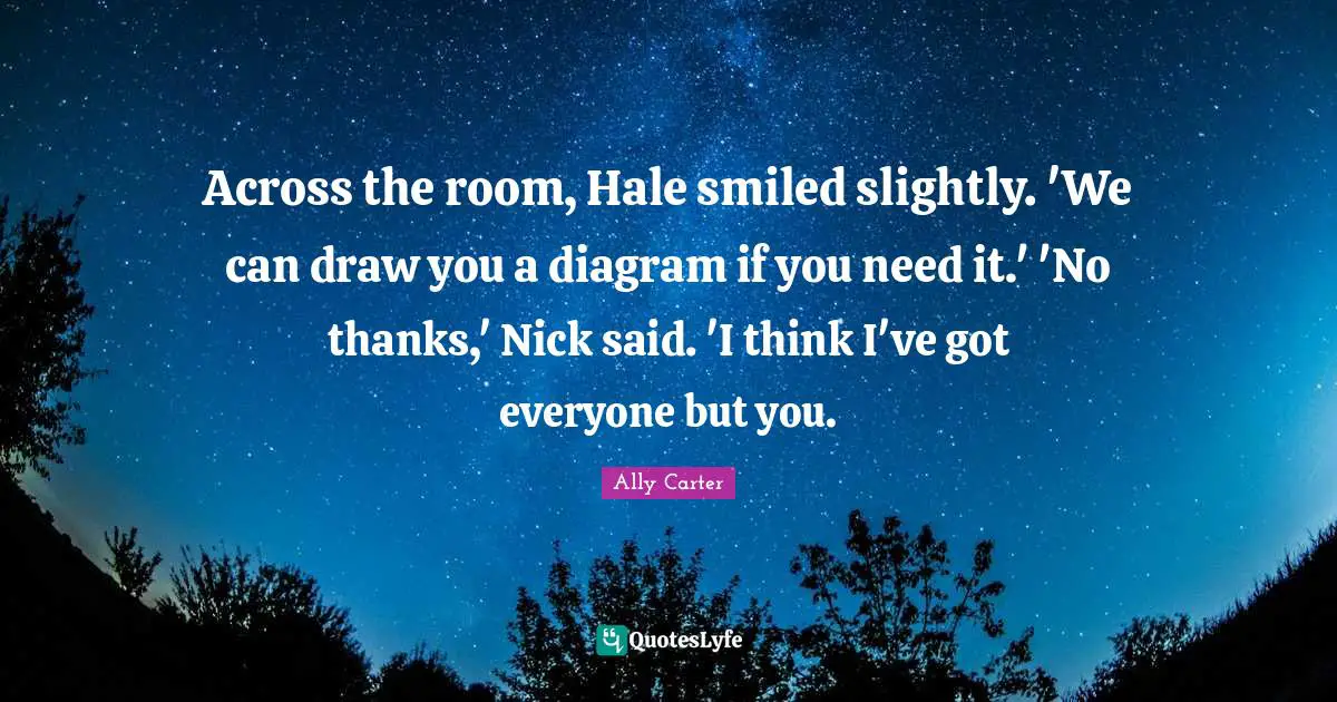 Across the room, Hale smiled slightly. 'We can draw you a diagram if you need it.' 'No thanks,' Nick said. 'I think I've got everyone but you.