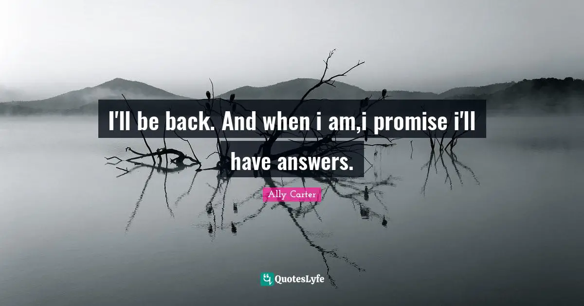 I'll be back. And when i am,i promise i'll have answers.