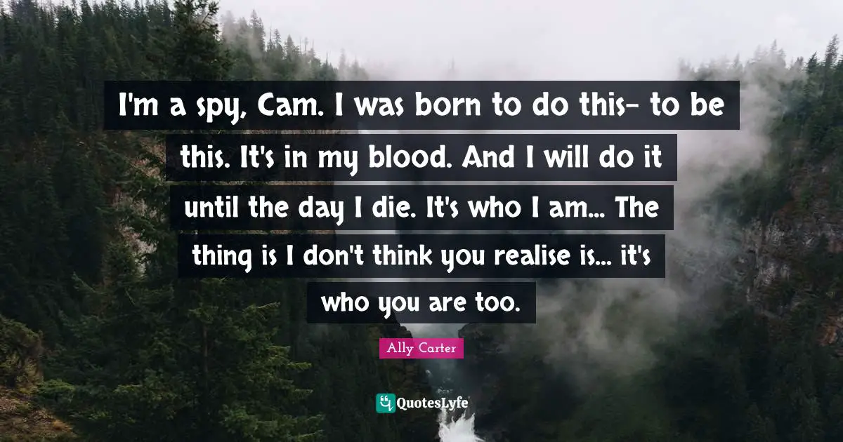 I'm a spy, Cam. I was born to do this- to be this. It's in my blood. And I will do it until the day I die. It's who I am... The thing is I don't think you realise is... it's who you are too.