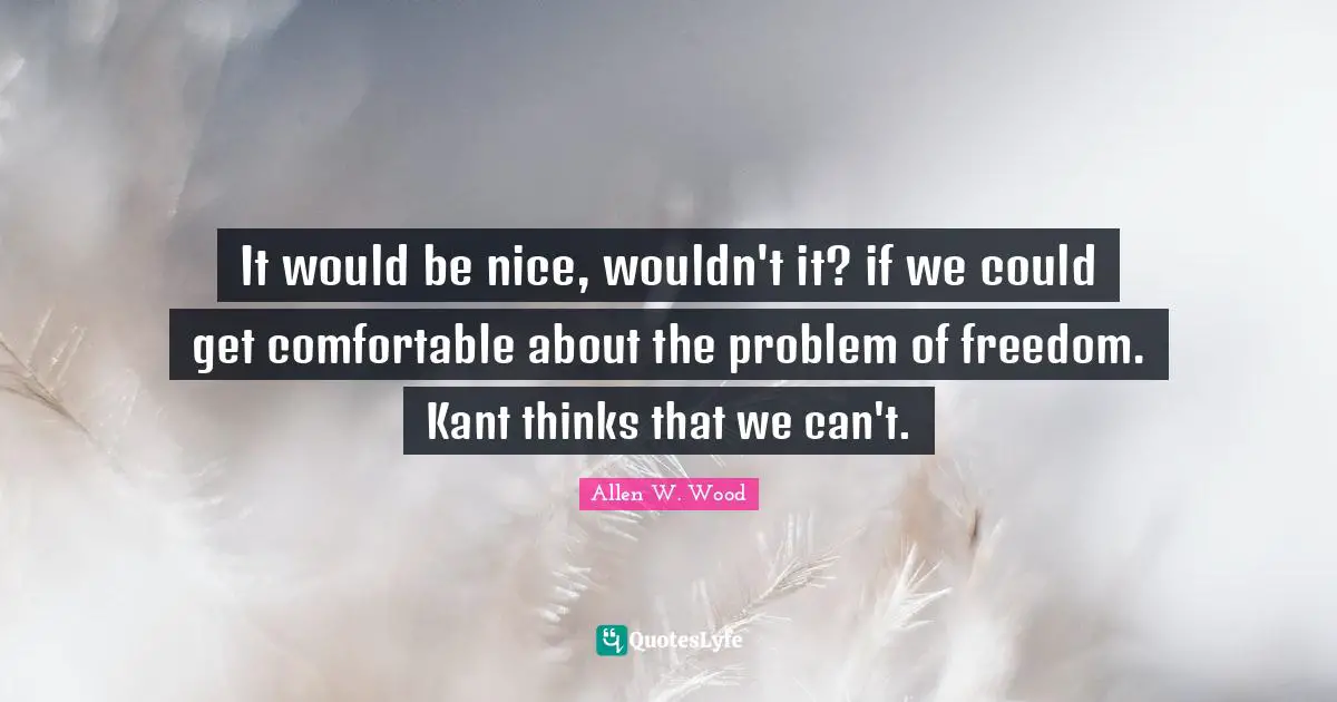 Allen W. Wood Quotes: "It would be nice, wouldn't it? if we could get comfortable about the problem of freedom. Kant thinks that we can't."