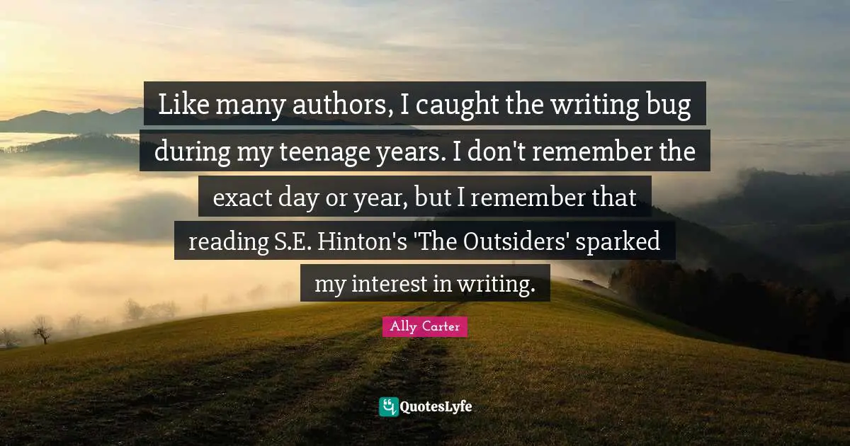 Like many authors, I caught the writing bug during my teenage years. I don't remember the exact day or year, but I remember that reading S.E. Hinton's 'The Outsiders' sparked my interest in writing.
