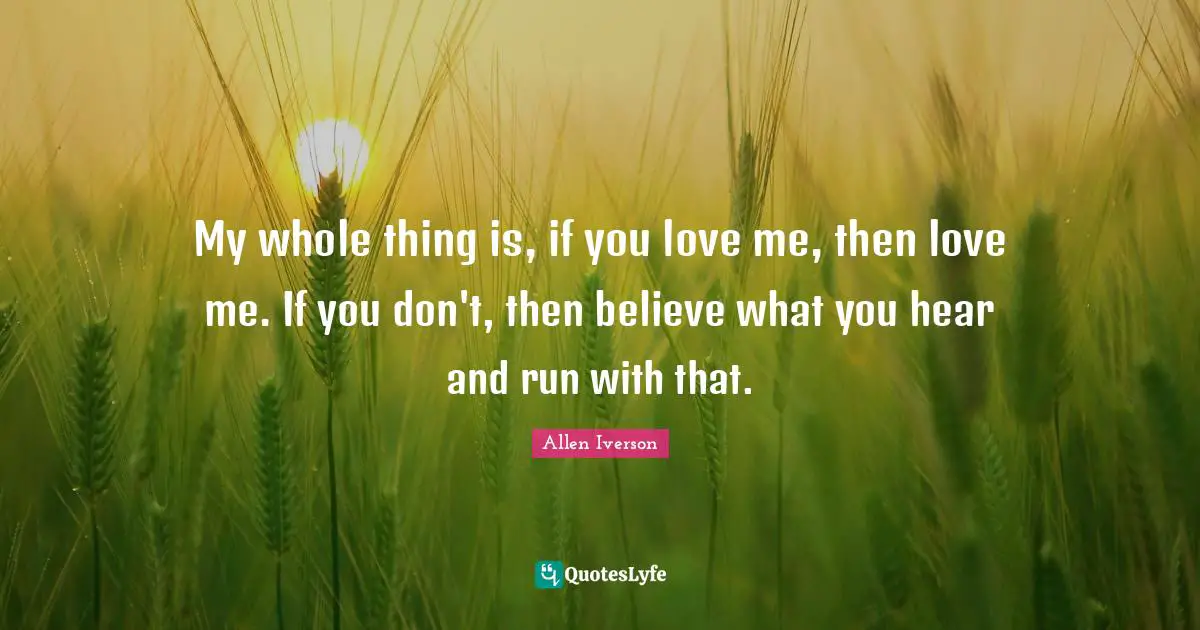 Allen Iverson Quotes: "My whole thing is, if you love me, then love me. If you don't, then believe what you hear and run with that."