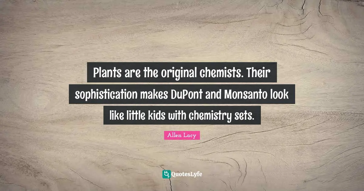 Plants are the original chemists. Their sophistication makes DuPont and Monsanto look like little kids with chemistry sets.