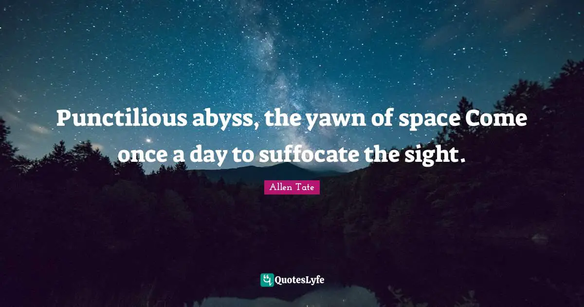 Punctilious abyss, the yawn of space Come once a day to suffocate the sight.