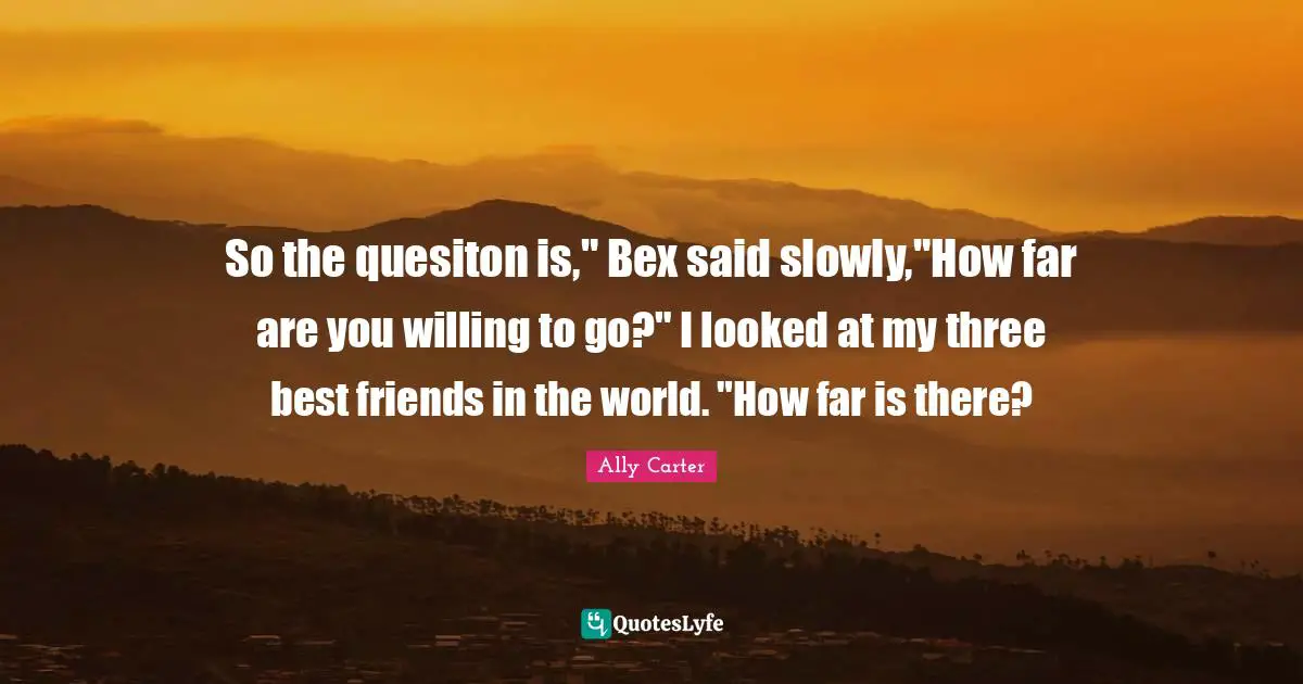 So the quesiton is," Bex said slowly,"How far are you willing to go?" I looked at my three best friends in the world. "How far is there?