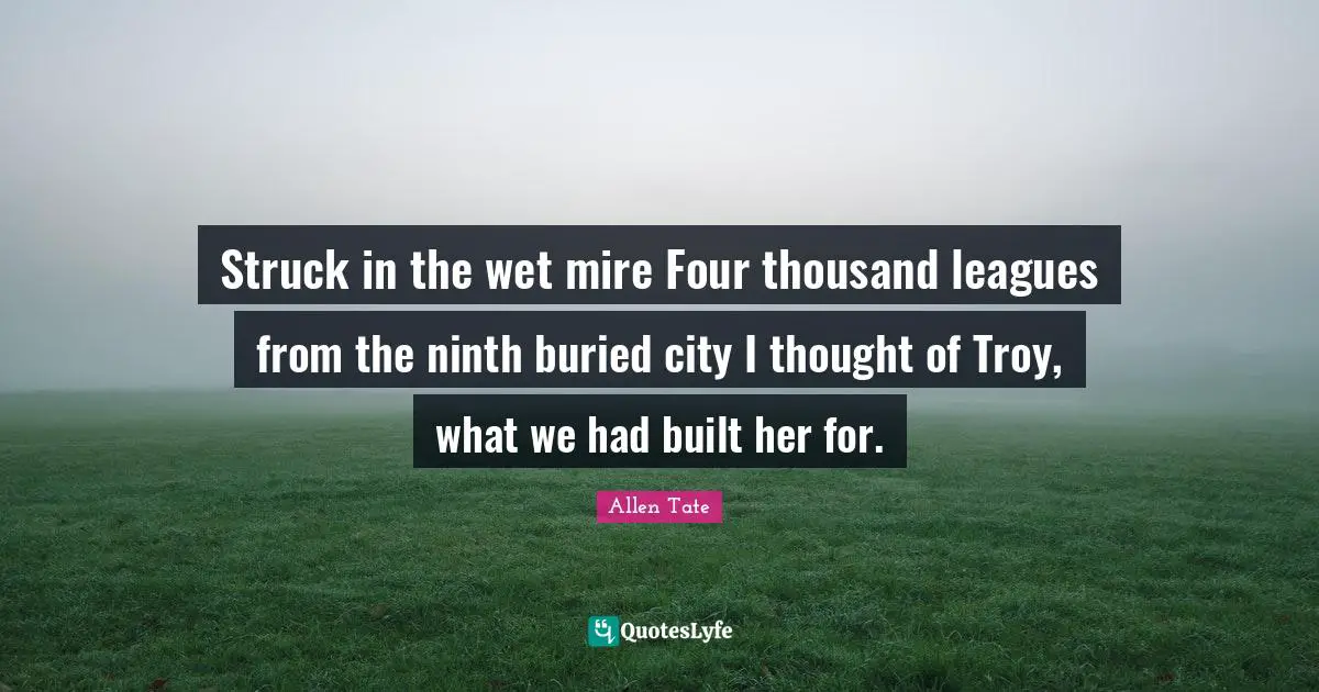 Struck in the wet mire Four thousand leagues from the ninth buried city I thought of Troy, what we had built her for.