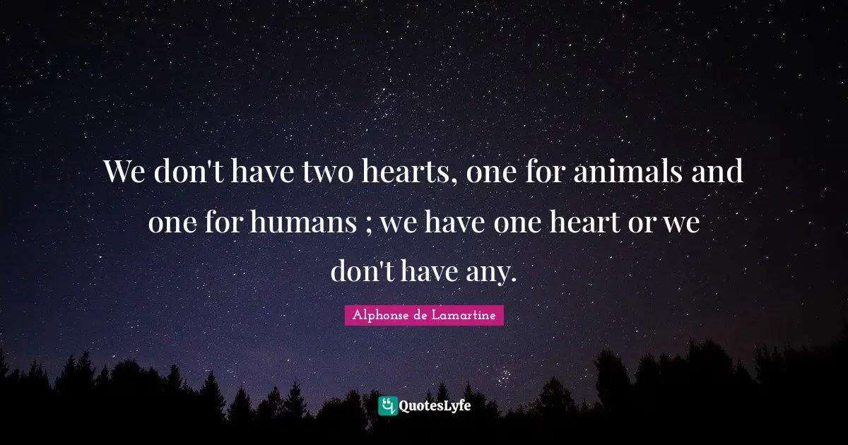 We don't have two hearts, one for animals and one for humans ; we have one heart or we don't have any.