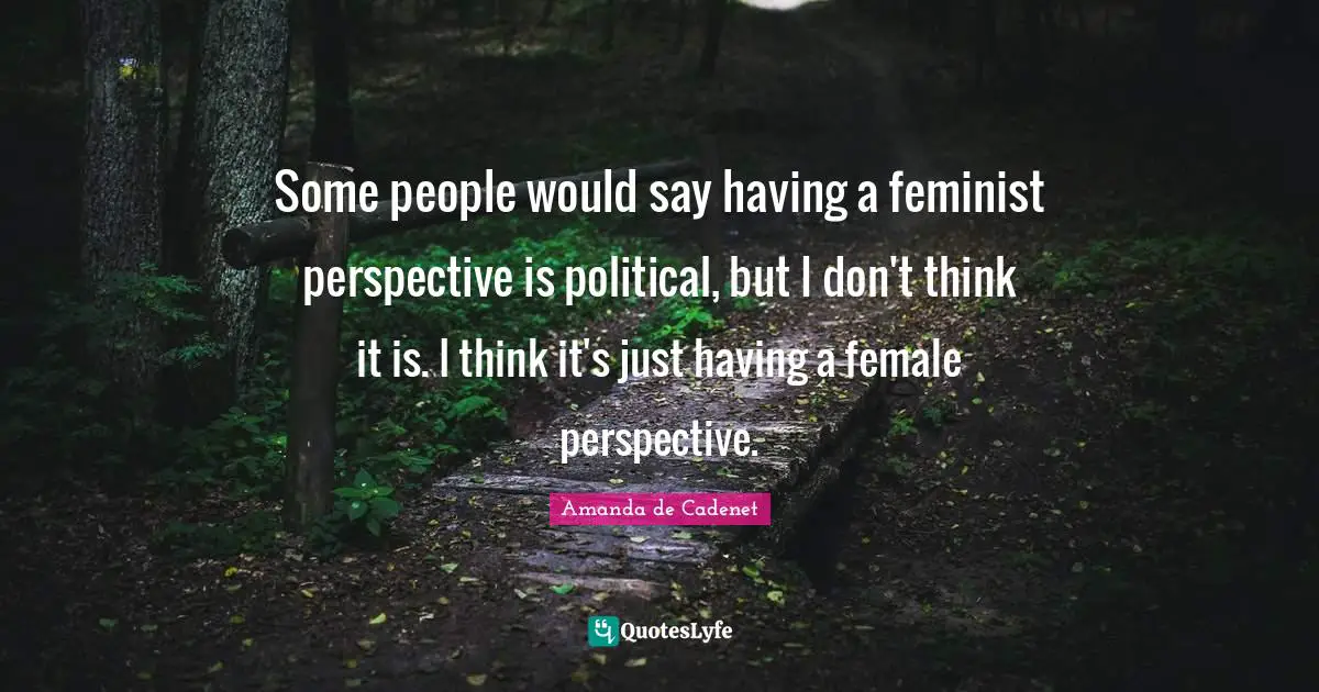 Some people would say having a feminist perspective is political, but I don't think it is. I think it's just having a female perspective.