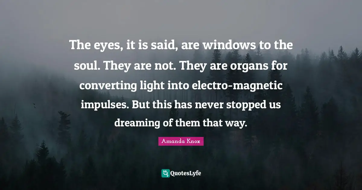 Converting Quotes: "The eyes, it is said, are windows to the soul. They are not. They are organs for converting light into electro-magnetic impulses. But this has never stopped us dreaming of them that way."