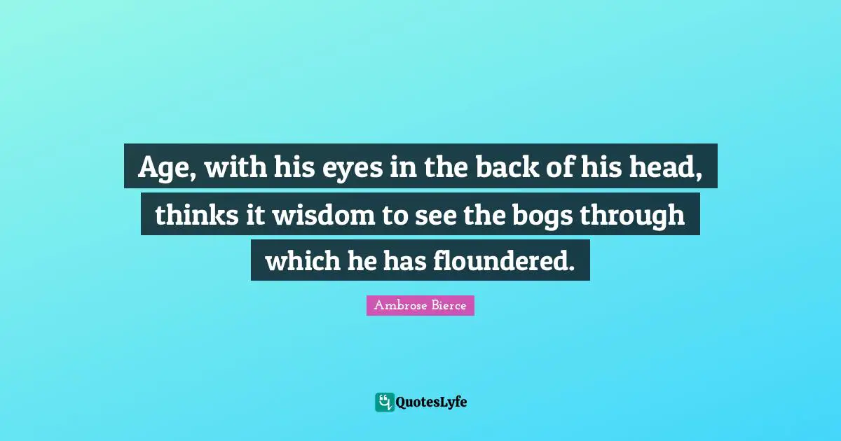 Age, with his eyes in the back of his head, thinks it wisdom to see the bogs through which he has floundered.