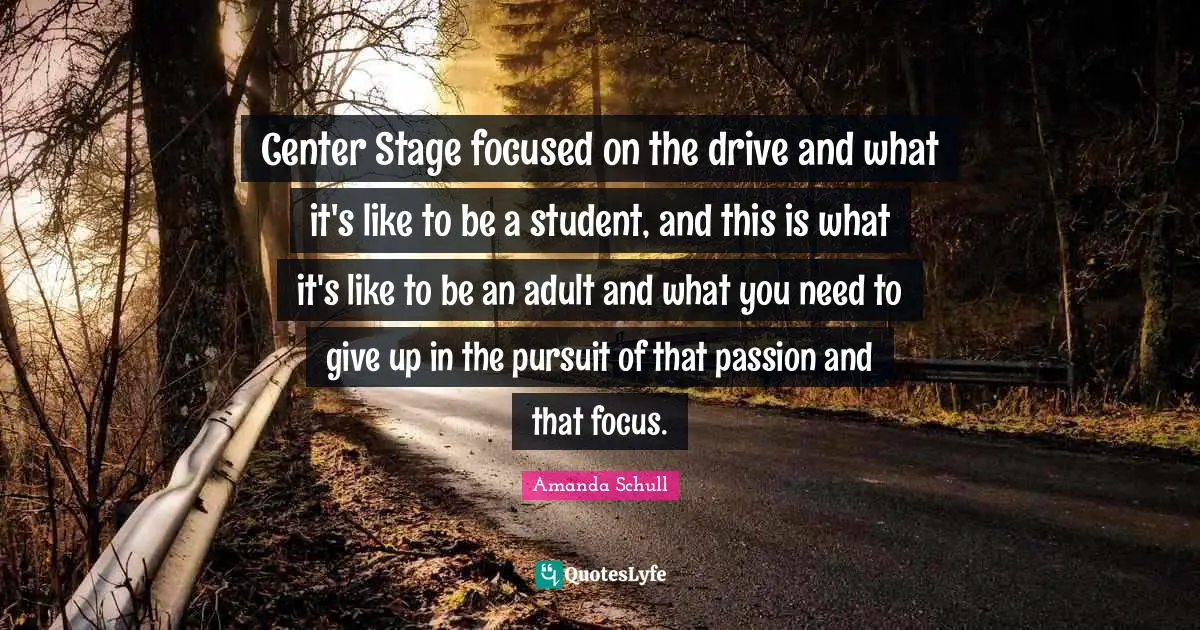 Center Stage focused on the drive and what it's like to be a student, and this is what it's like to be an adult and what you need to give up in the pursuit of that passion and that focus.