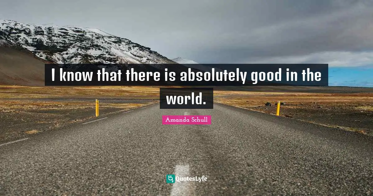 I know that there is absolutely good in the world.