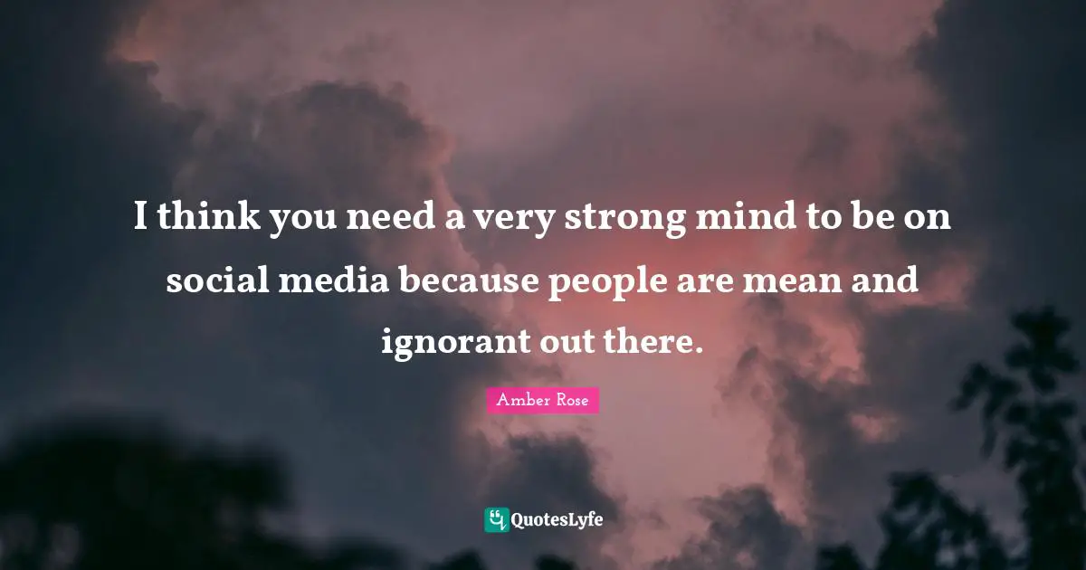 Very Strong Quotes: "I think you need a very strong mind to be on social media because people are mean and ignorant out there."
