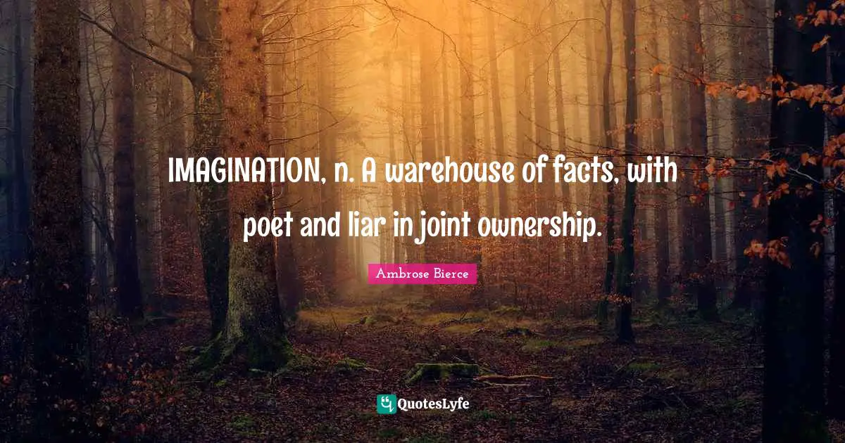 IMAGINATION, n. A warehouse of facts, with poet and liar in joint ownership.