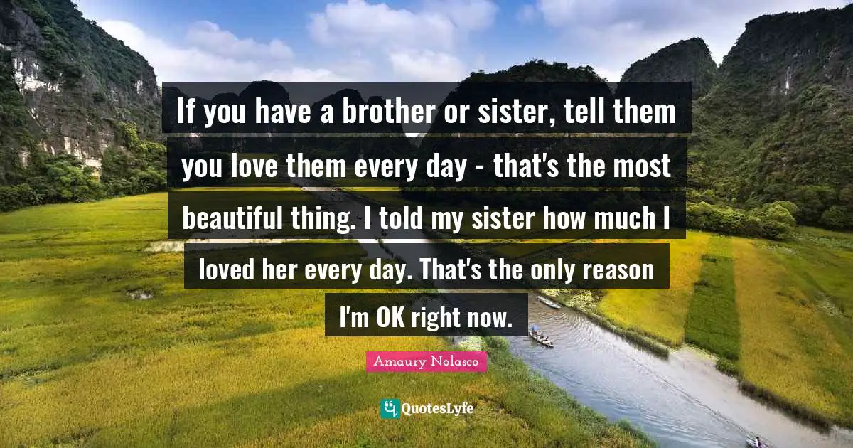 Amaury Nolasco Quotes: "If you have a brother or sister, tell them you love them every day - that's the most beautiful thing. I told my sister how much I loved her every day. That's the only reason I'm OK right now."