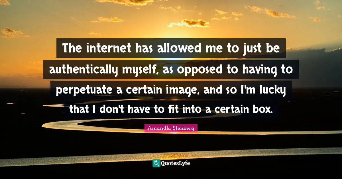 The internet has allowed me to just be authentically myself, as opposed to having to perpetuate a certain image, and so I'm lucky that I don't have to fit into a certain box.