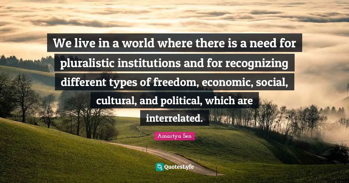 We live in a world where there is a need for pluralistic institutions and for recognizing different types of freedom, economic, social, cultural, and political, which are interrelated.