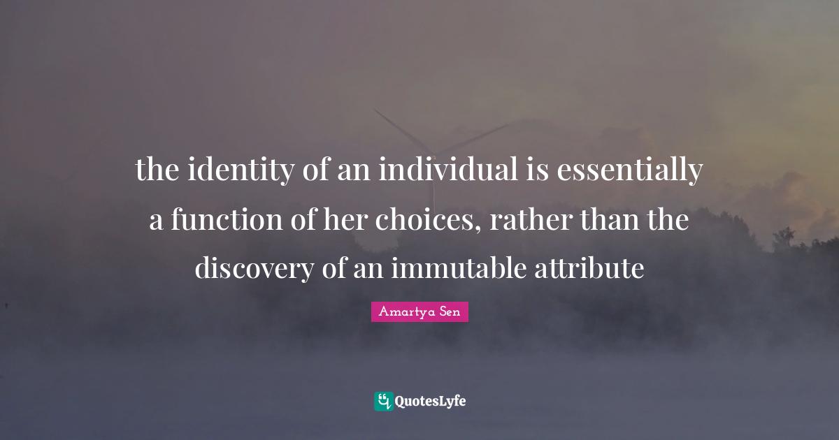 Function Quotes: "the identity of an individual is essentially a function of her choices, rather than the discovery of an immutable attribute"