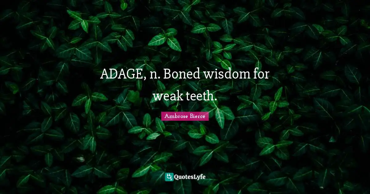 ADAGE, n. Boned wisdom for weak teeth.