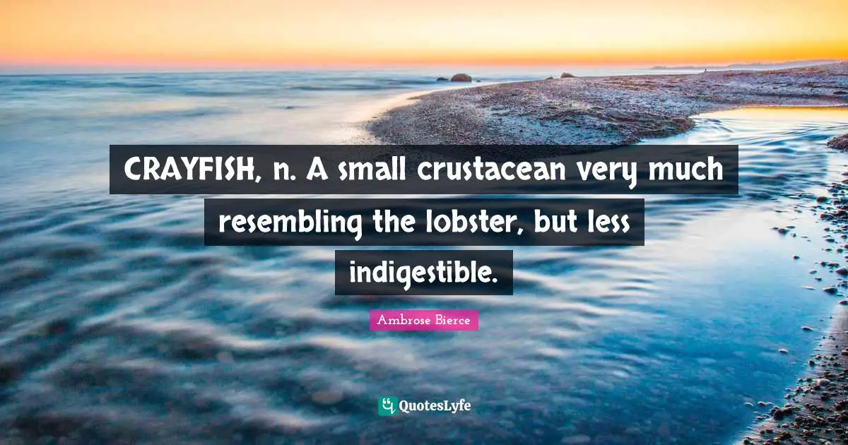 CRAYFISH, n. A small crustacean very much resembling the lobster, but less indigestible.