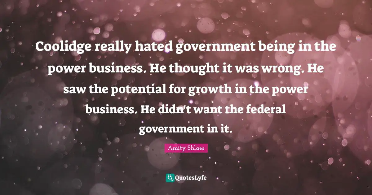 Coolidge really hated government being in the power business. He thought it was wrong. He saw the potential for growth in the power business. He didn't want the federal government in it.