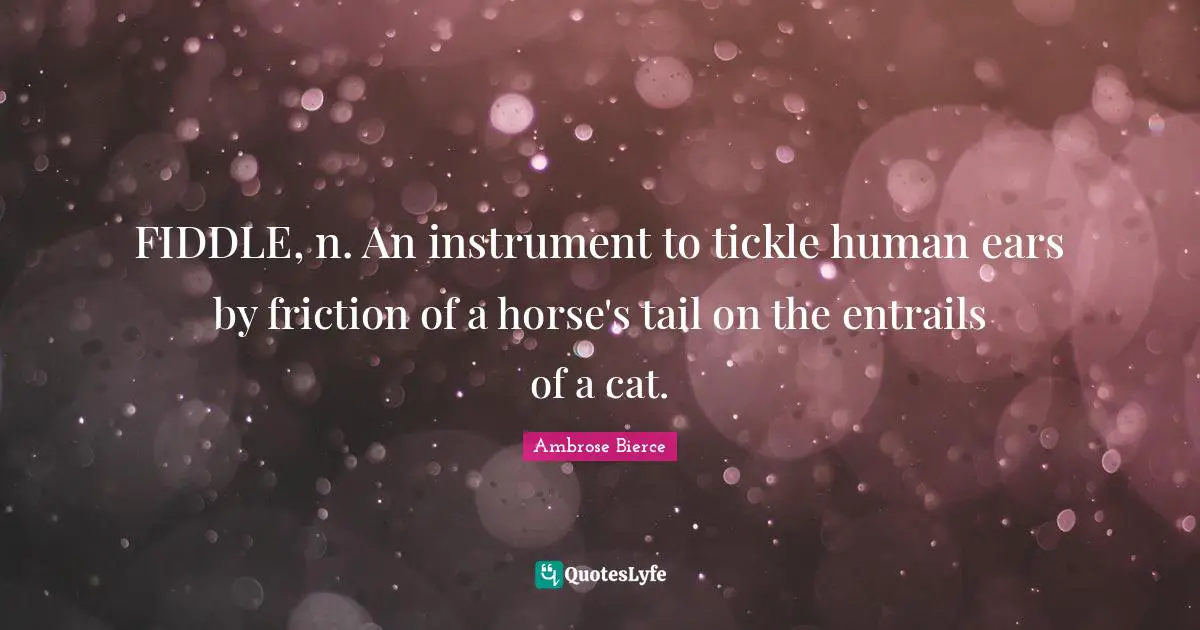 FIDDLE, n. An instrument to tickle human ears by friction of a horse's tail on the entrails of a cat.