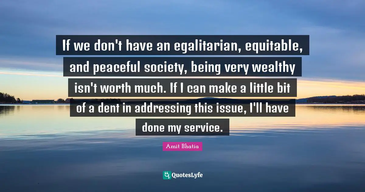If we don't have an egalitarian, equitable, and peaceful society, being very wealthy isn't worth much. If I can make a little bit of a dent in addressing this issue, I'll have done my service.