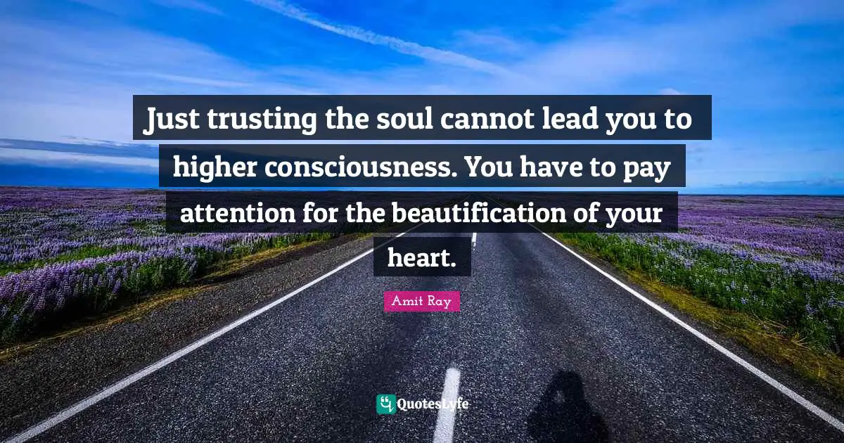 Amit Ray Quotes: "Just trusting the soul cannot lead you to higher consciousness. You have to pay attention for the beautification of your heart."