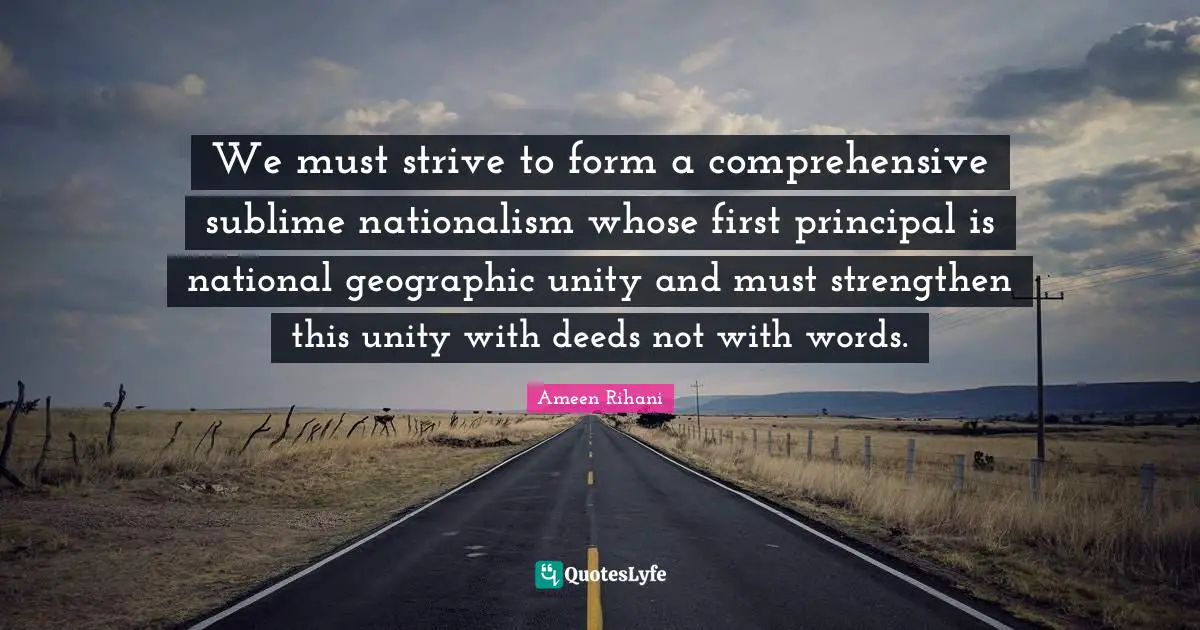 We must strive to form a comprehensive sublime nationalism whose first principal is national geographic unity and must strengthen this unity with deeds not with words.