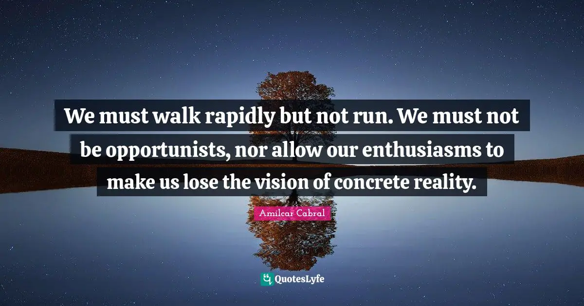 We must walk rapidly but not run. We must not be opportunists, nor allow our enthusiasms to make us lose the vision of concrete reality.