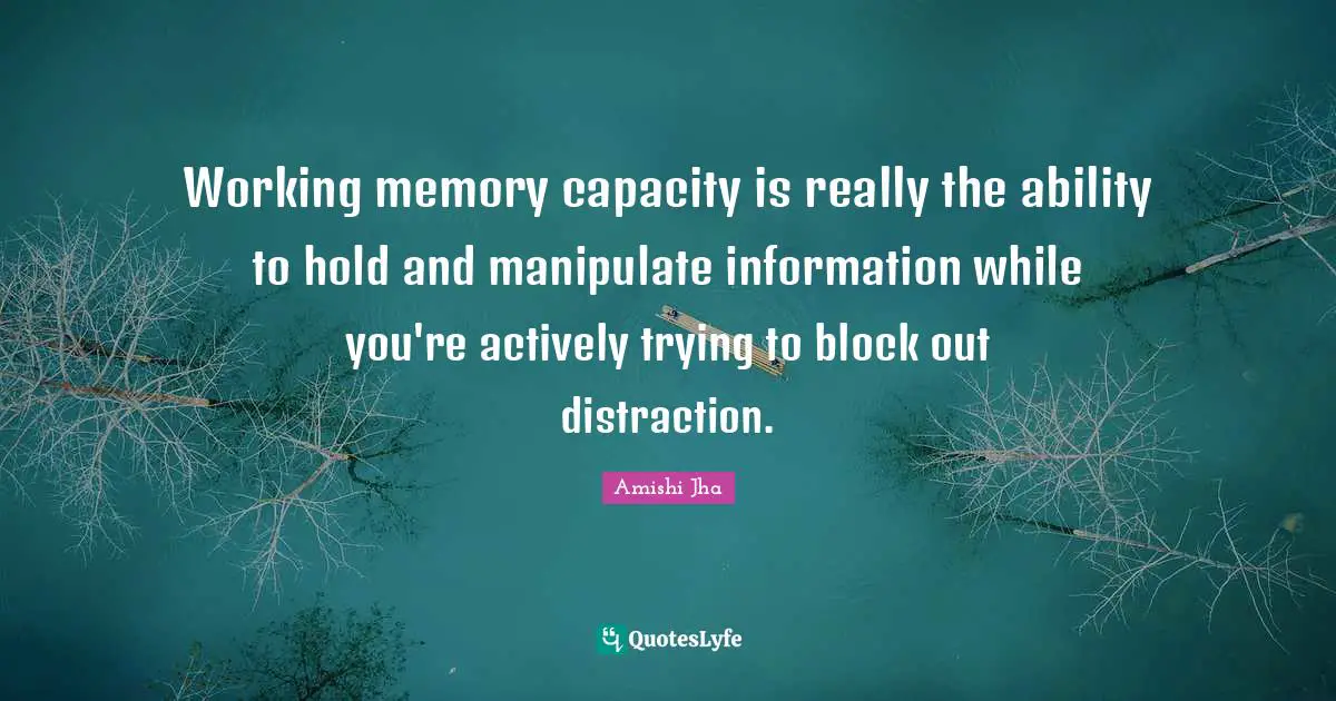 Working memory capacity is really the ability to hold and manipulate information while you're actively trying to block out distraction.