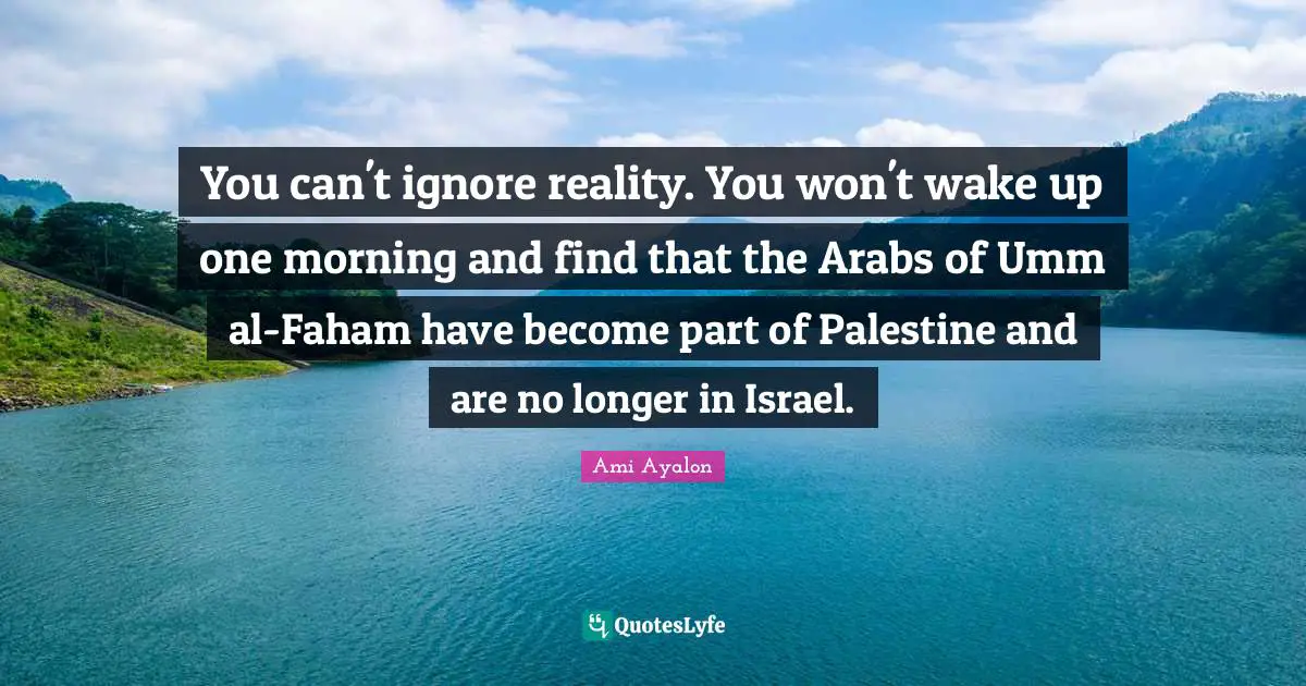 You can't ignore reality. You won't wake up one morning and find that the Arabs of Umm al-Faham have become part of Palestine and are no longer in Israel.