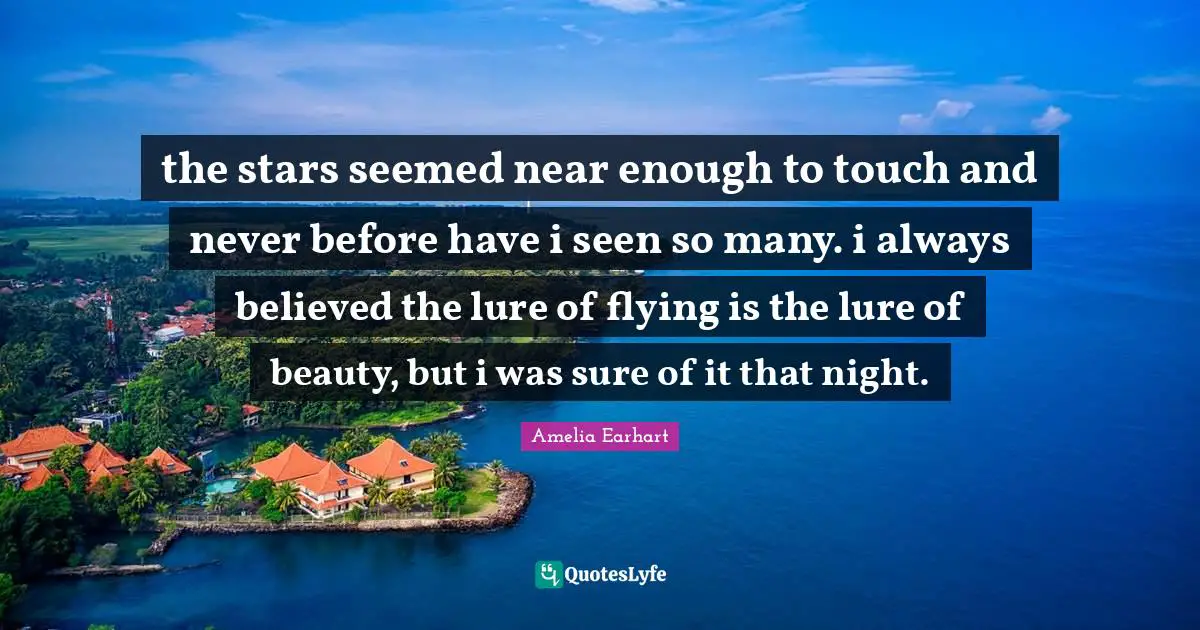 the stars seemed near enough to touch and never before have i seen so many. i always believed the lure of flying is the lure of beauty, but i was sure of it that night.