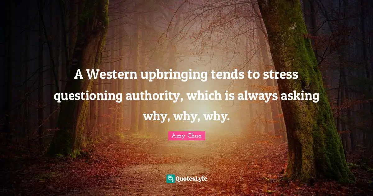 Amy Chua Quotes: "A Western upbringing tends to stress questioning authority, which is always asking why, why, why."