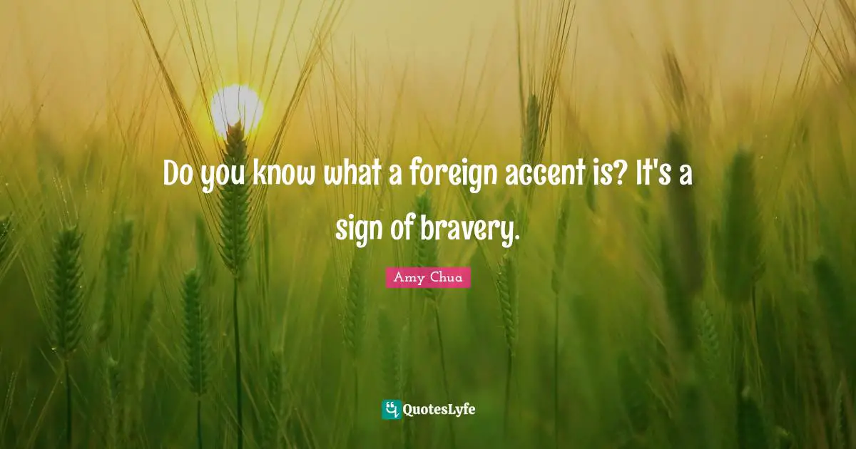 Amy Chua Quotes: "Do you know what a foreign accent is? It's a sign of bravery."