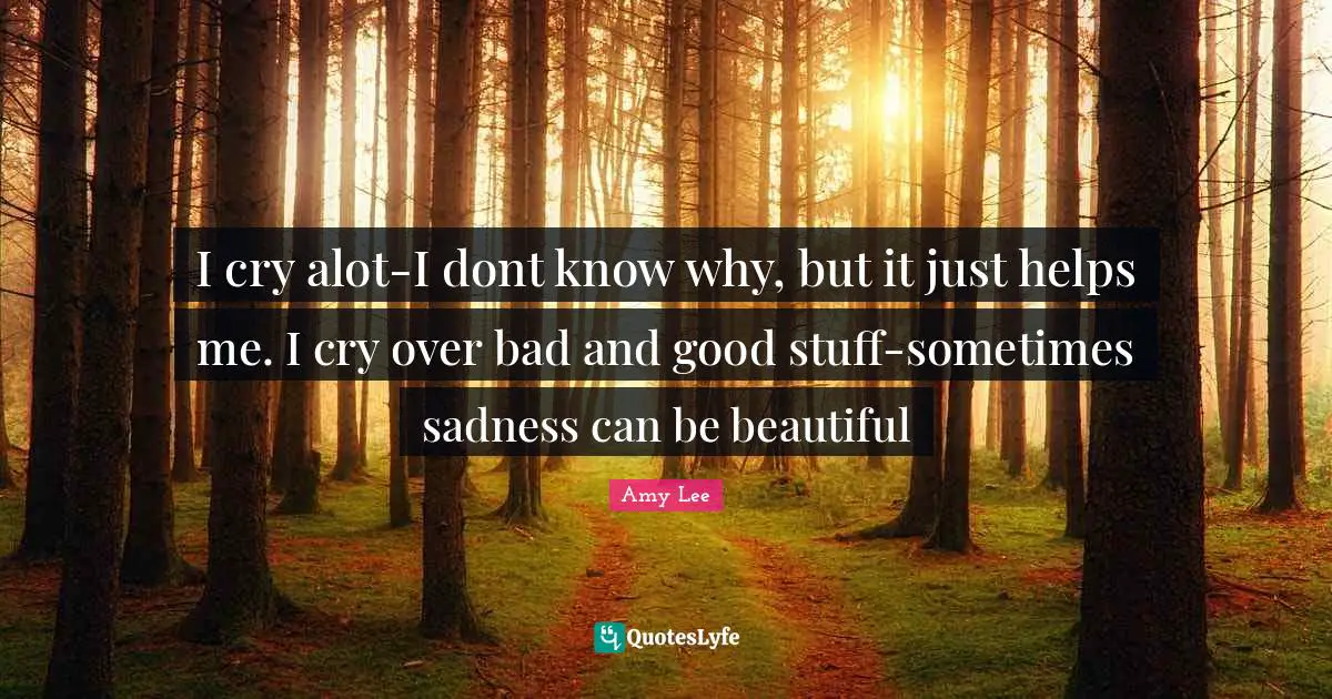Amy Lee Quotes: "I cry alot-I dont know why, but it just helps me. I cry over bad and good stuff-sometimes sadness can be beautiful"