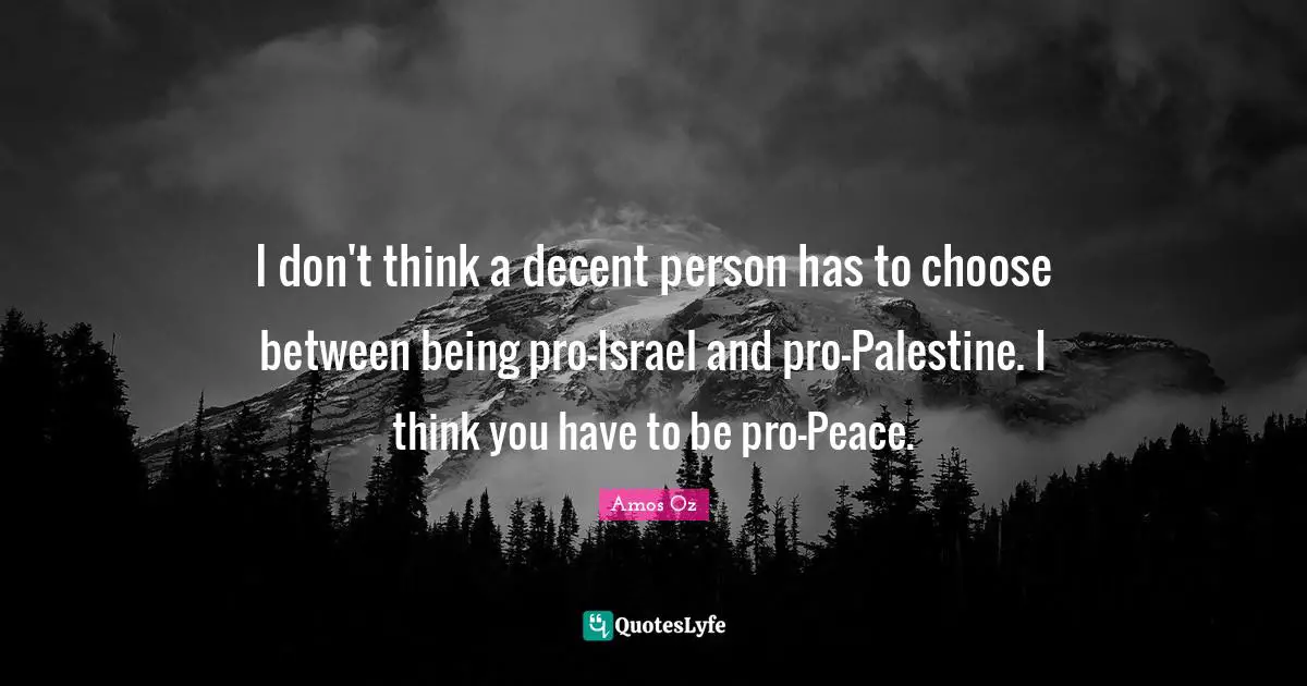 I don't think a decent person has to choose between being pro-Israel and pro-Palestine. I think you have to be pro-Peace.