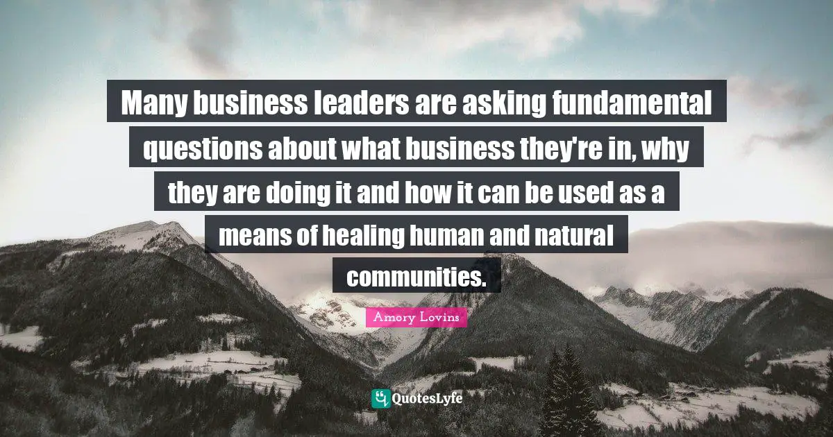 Many business leaders are asking fundamental questions about what business they're in, why they are doing it and how it can be used as a means of healing human and natural communities.
