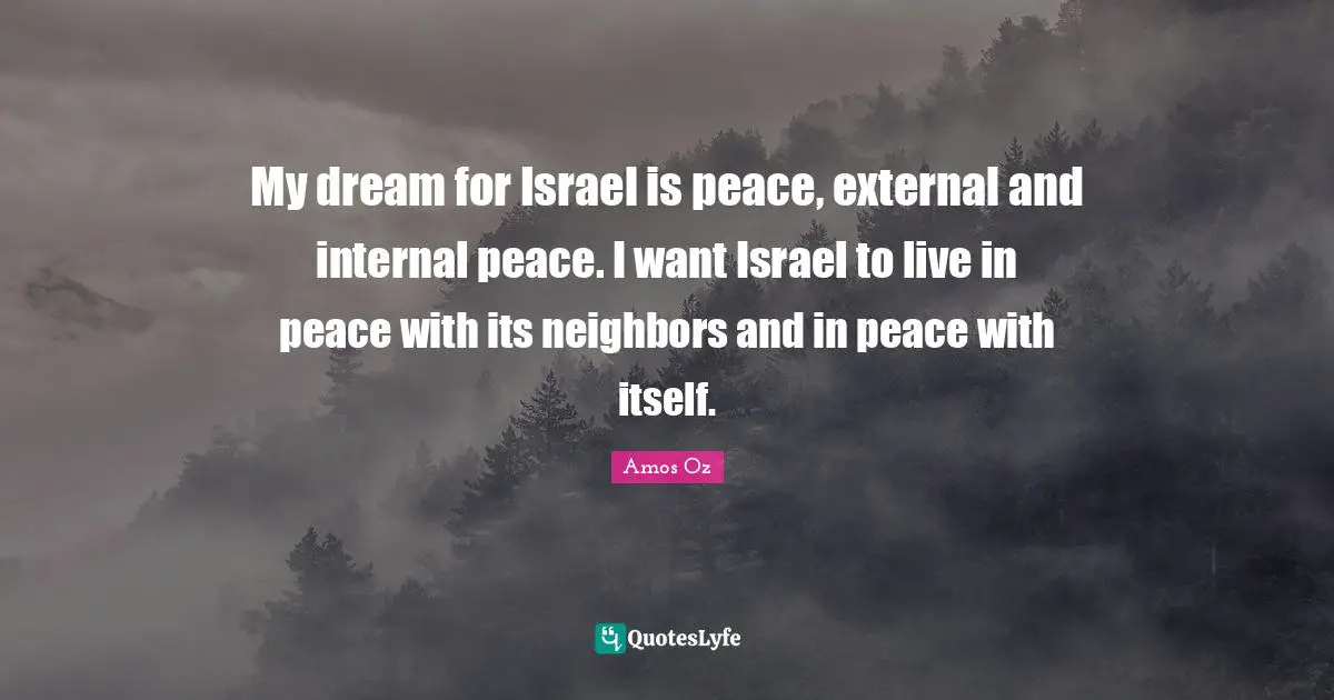 My dream for Israel is peace, external and internal peace. I want Israel to live in peace with its neighbors and in peace with itself.