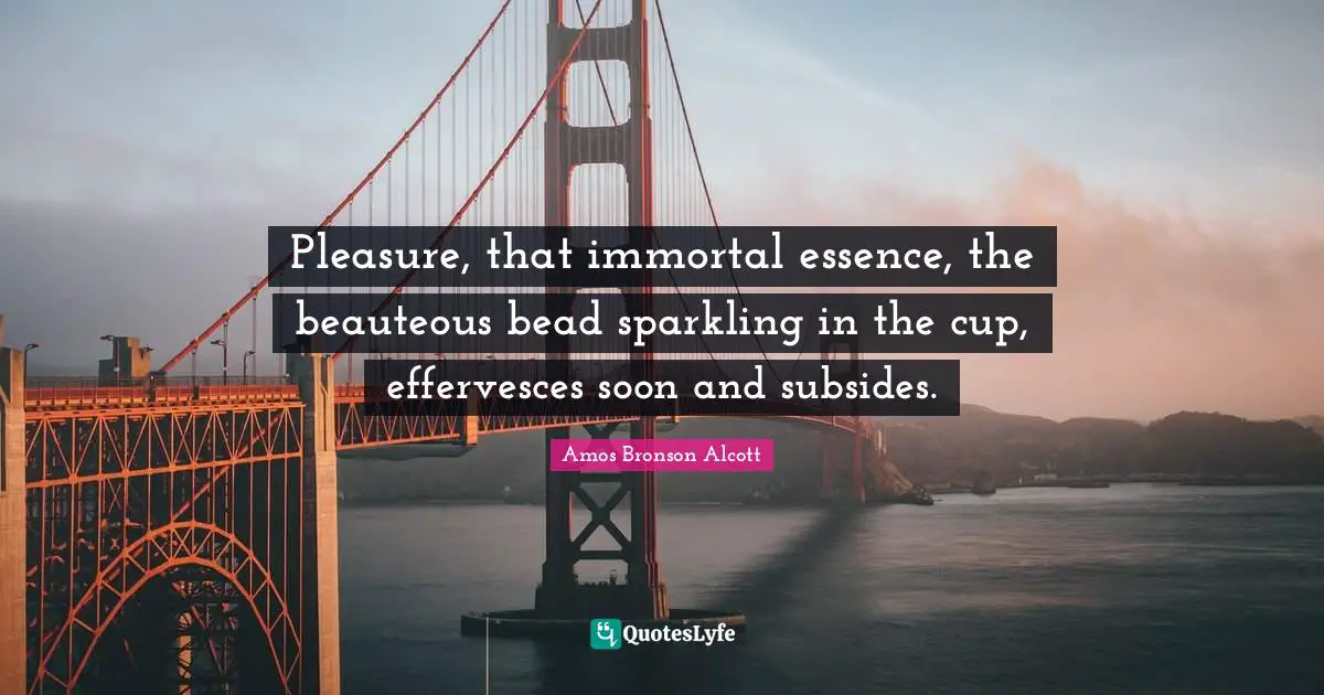 Pleasure, that immortal essence, the beauteous bead sparkling in the cup, effervesces soon and subsides.