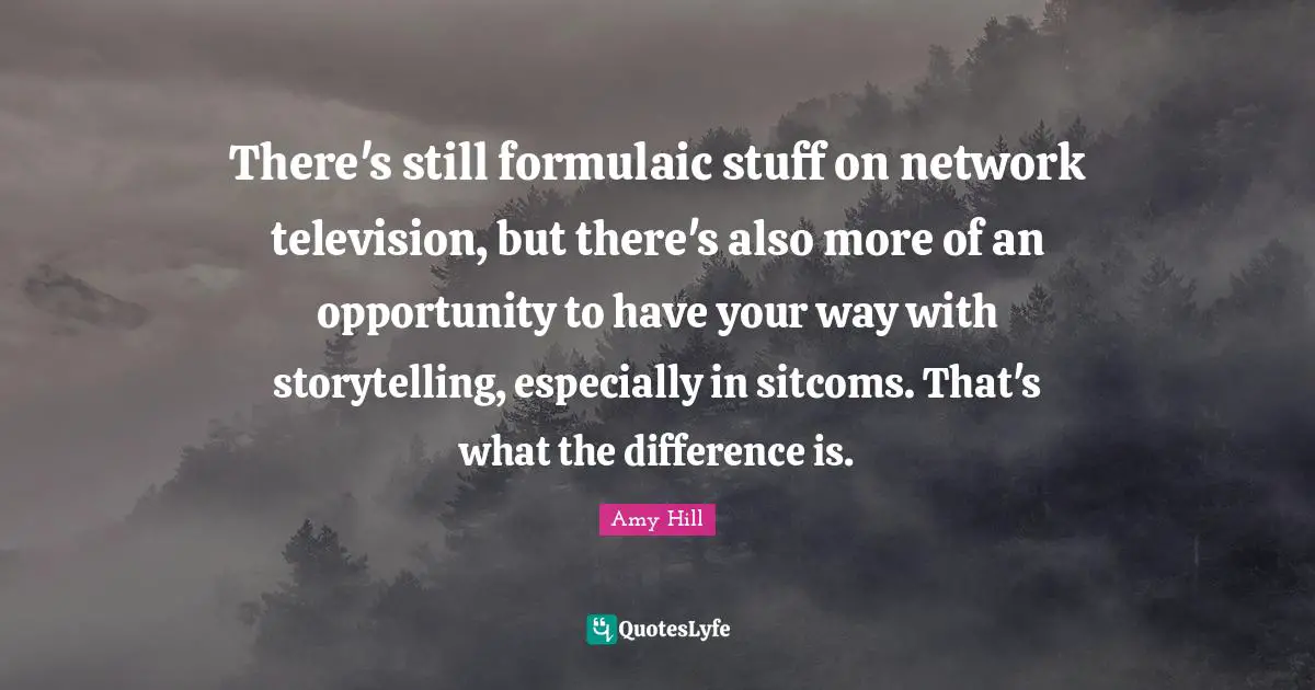 There's still formulaic stuff on network television, but there's also more of an opportunity to have your way with storytelling, especially in sitcoms. That's what the difference is.