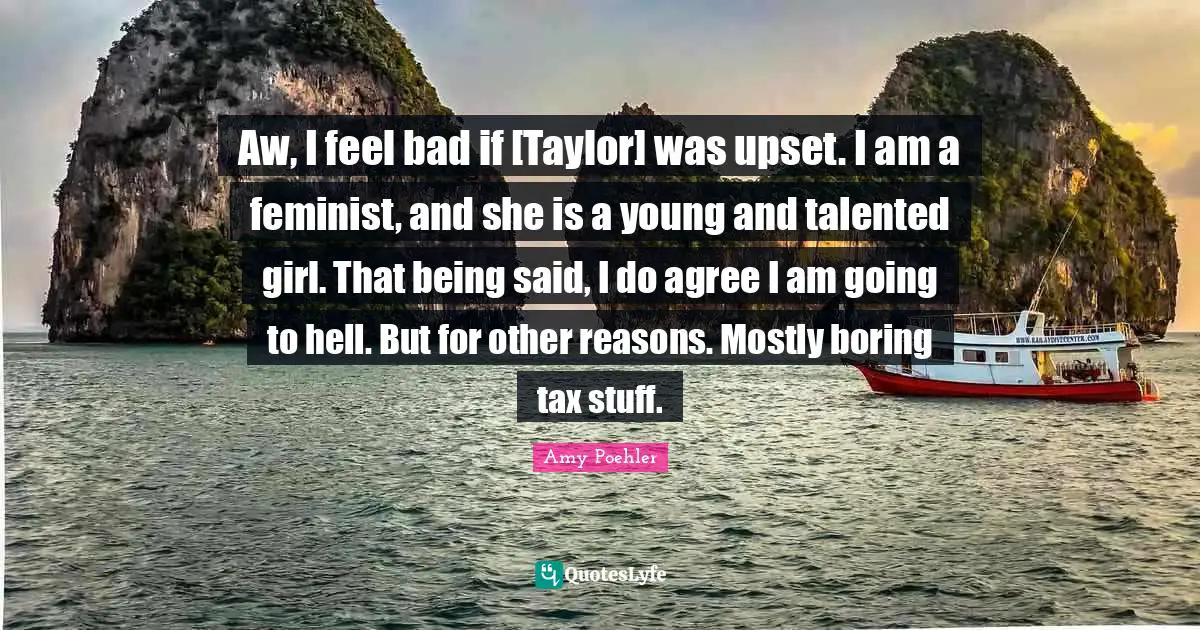 Aw, I feel bad if [Taylor] was upset. I am a feminist, and she is a young and talented girl. That being said, I do agree I am going to hell. But for other reasons. Mostly boring tax stuff.